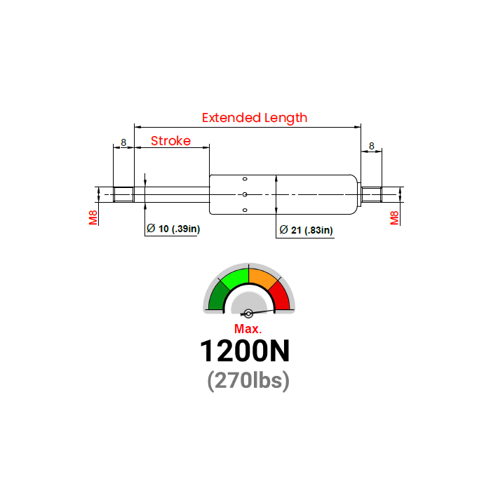 IL10AA-550-1164-F1 Stainless Steel Gas Spring