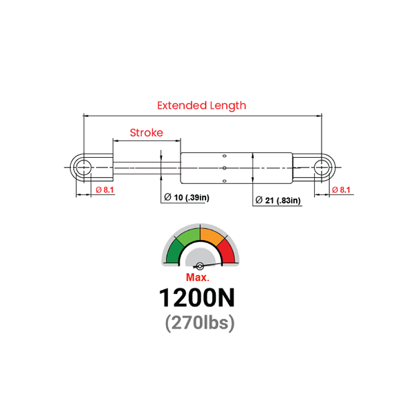 IL10YC-700-1500-F1 Stainless Steel Gas Spring