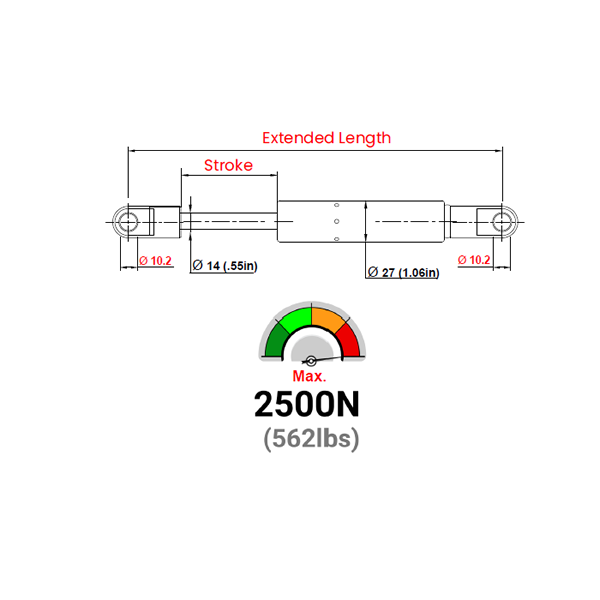IL14YB-100-332-F1 Stainless Steel Gas Spring